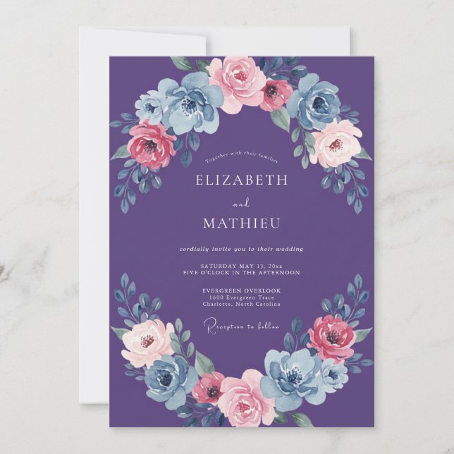 Invitación Boda Romántica Vivida de Ciruela (Anverso)