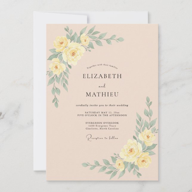 Invitación Boda Romántica y Elegante Amarilla (Anverso)