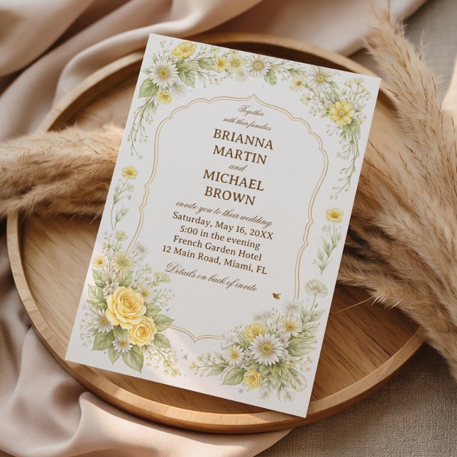 Invitación Boda romántica y elegante con flores amarillas (Subido por el creador)