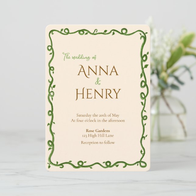 Invitación Boda Romántica y Elegante con Vid (Anverso de pie)