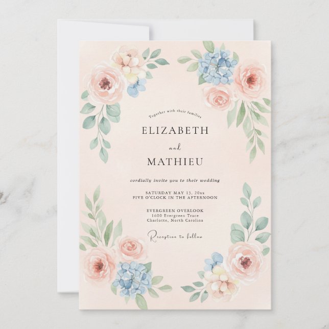 Invitación Boda Romántica y Elegante de Melocotón (Anverso)