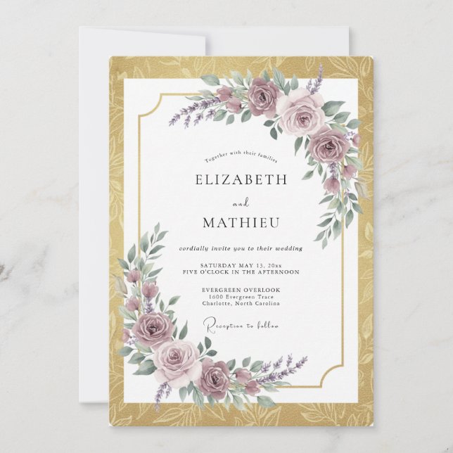Invitación Boda Romántica y Majestuosa Dorada (Anverso)
