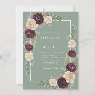 Invitación Boda romántica y melancólica en verde salvia
