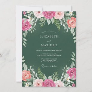 Invitación Boda romántica y sombría de verde cazador