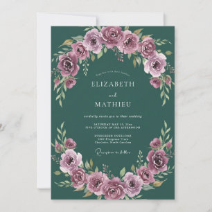 Invitación Boda romántica y temperamental de verde esmeralda