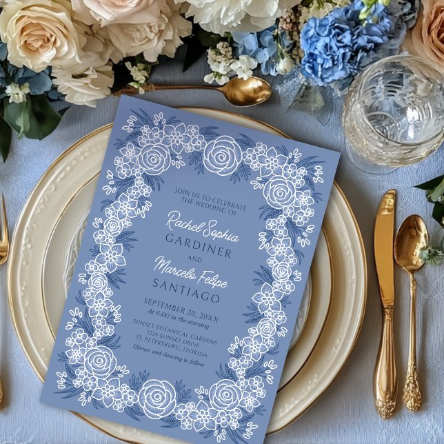 Invitación Boda romántico azul turbio (Subido por el creador)