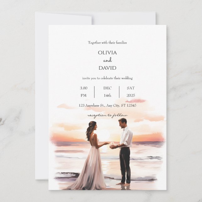 Invitación Boda Romántico Beach Elopement Ocean Sunset (Anverso)