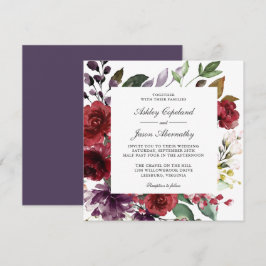 Invitación Boda romántico borgoñona de color rojo y morado fl