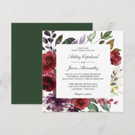 Invitación Boda romántico borgoñona de color rojo y morado fl