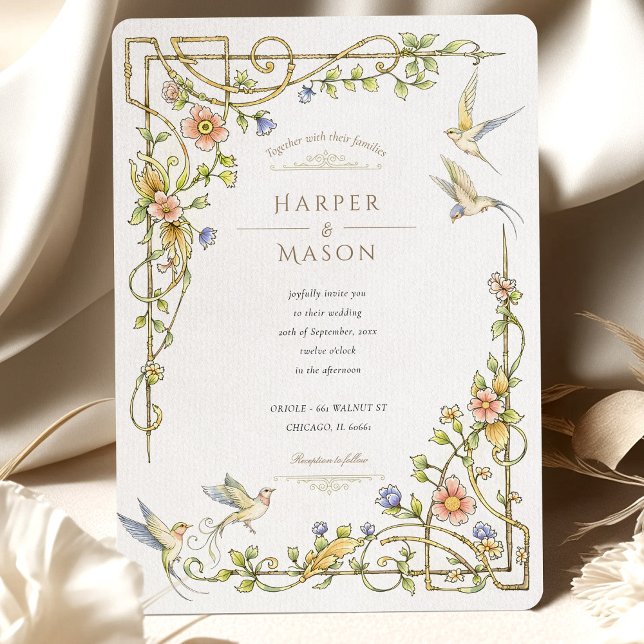 Invitación Boda Romántico Botánico Floral y Ave (Subido por el creador)