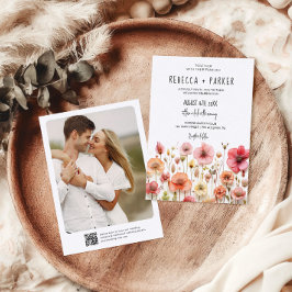 Invitación Boda romántico código qr RSVP en la parte posterio