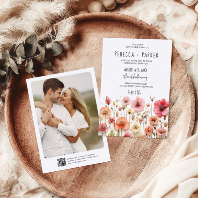 Invitación Boda romántico código qr RSVP en la parte posterio (Subido por el creador)