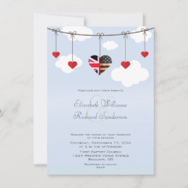 Invitación Boda Romántico Corazones Británico-Estadounidenses