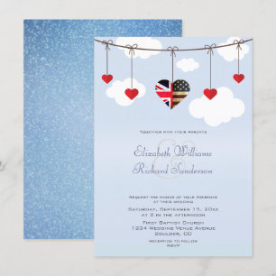 Invitación Boda Romántico Corazones Británico-Estadounidenses