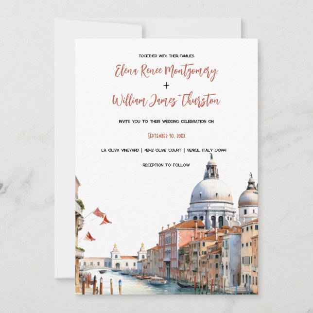 Invitación Boda Romántico de Agua Venecia Italia (Anverso)