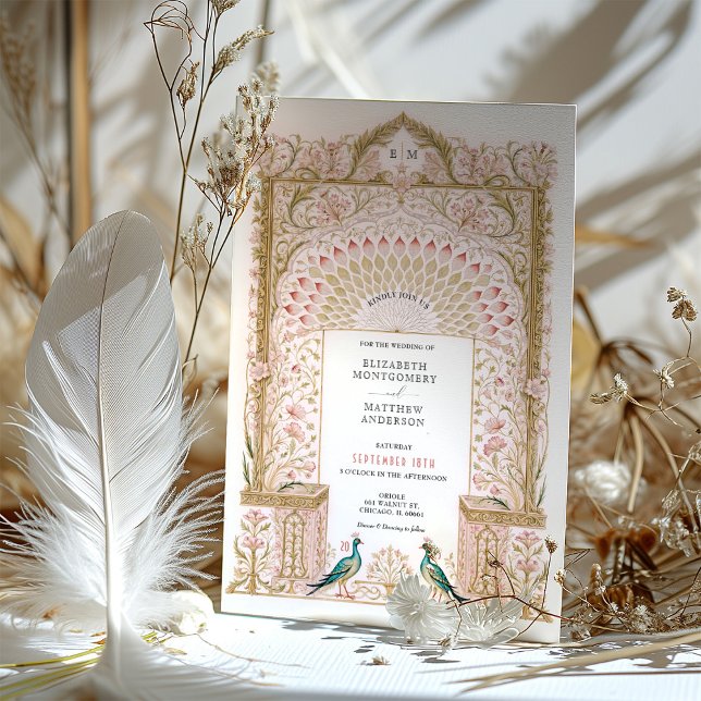 Invitación Boda romántico de arco floral con pavos reales (Subido por el creador)
