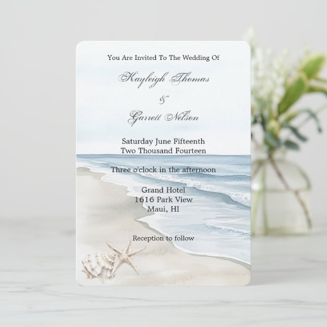Invitación Boda romántico de Blue Beach Ocean (Anverso de pie)