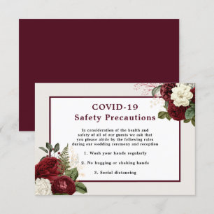 Invitación Boda romántico de Borgoña Floral COVID-19 Segurida
