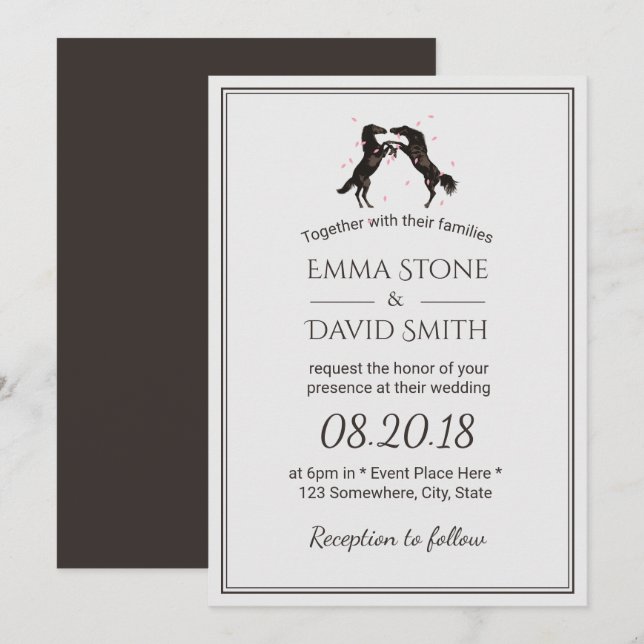 Invitación Boda Romántico de Caballos (Anverso / Reverso)