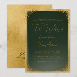 Invitación Boda Romántico de caligrafía de oro y Relieve meta
