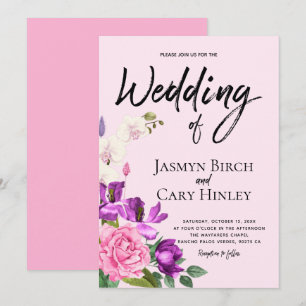 Invitación Boda romántico de color violeta rosa floral
