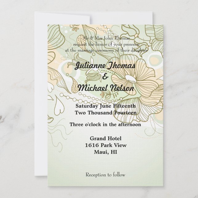 Invitación Boda romántico de corazón verde de alma (Anverso)