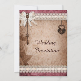 Invitación Boda Romántico de Corazones Vintage y Claves