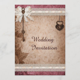 Invitación Boda Romántico de Corazones Vintage y Claves
