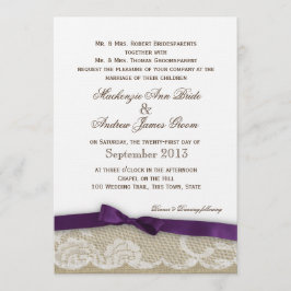 Invitación Boda Romántico de encaje y morado morado oscuro
