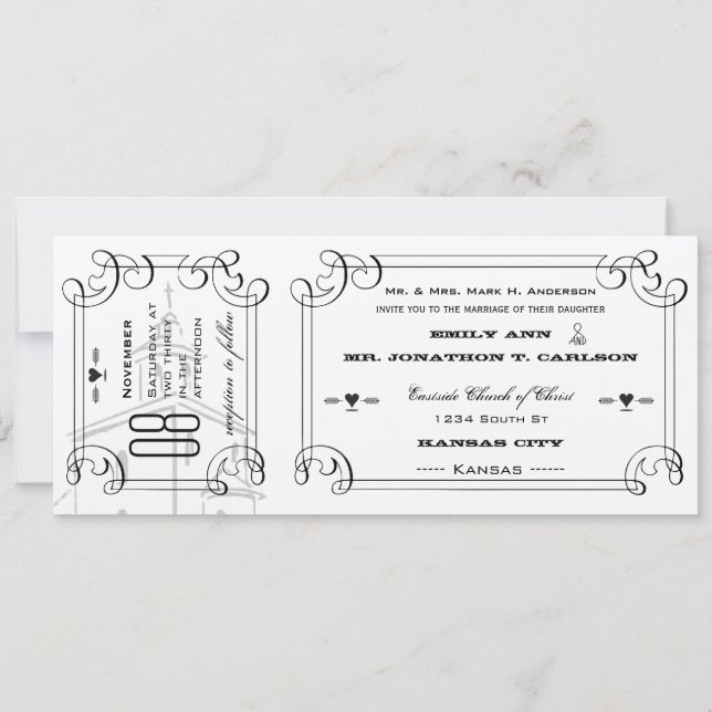 Invitación Boda Romántico de Entradas de Capilla (Anverso)