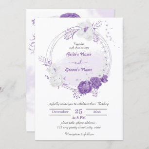 Invitación boda romántico de flor morada de guirnalda