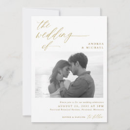Invitación Boda Romántico de Fotos Oro con guión moderno