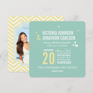 Invitación Boda romántico de fotos y Zig Zag amarillo