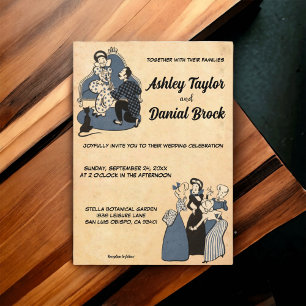 Invitación Boda romántico de historietas rusticas retro vinta