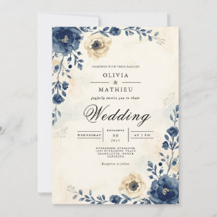 Invitación Boda romántico de índigo florón