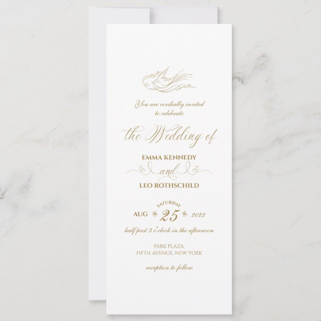 Invitación Boda romántico de la caligrafía dorada de Faux (Anverso)