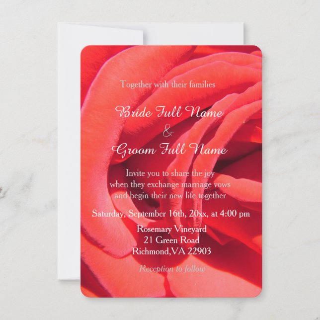 Invitación Boda romántico de la flor rosa roja (Anverso)