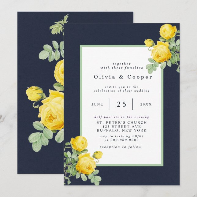 Invitación Boda Romántico de la Marina y la Rosa Amarilla (Anverso / Reverso)