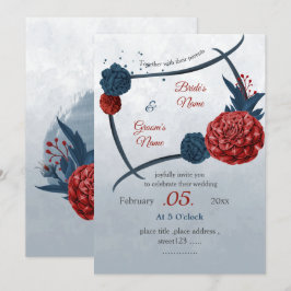 Invitación boda romántico de la marina y las flores borgoñosa