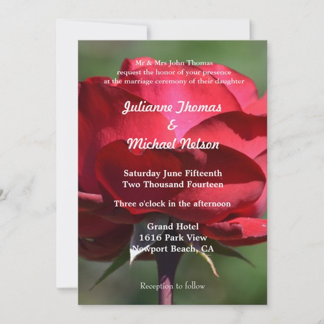 Invitación Boda Romántico de la Rosa Roja (Anverso)