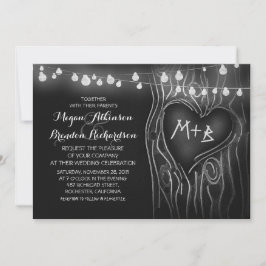 Invitación boda romántico de las luces de cadena de pizarra