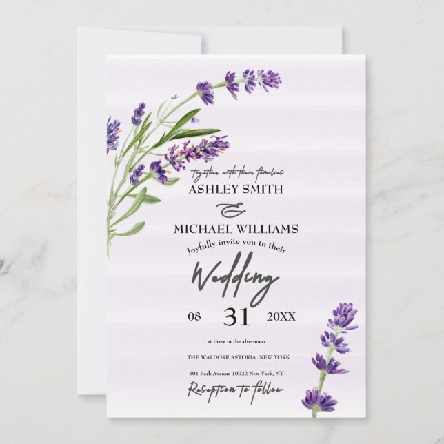 Invitación Boda romántico de lavanda digital floral (Anverso)