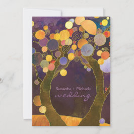 Invitación Boda romántico de los árboles de amor púrpura otoñ