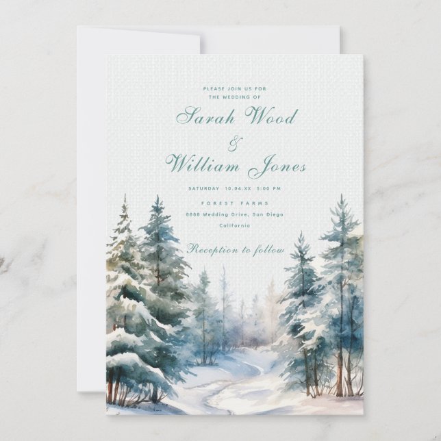 Invitación Boda Romántico de los bosques de invierno (Anverso)