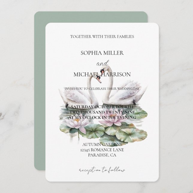 Invitación Boda Romántico De Lotes De Lotus Floral (Anverso / Reverso)