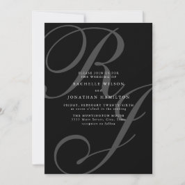 Invitación Boda romántico de monograma negro y blanco