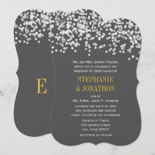 Invitación Boda romántico de noche estrellado gris y amarillo