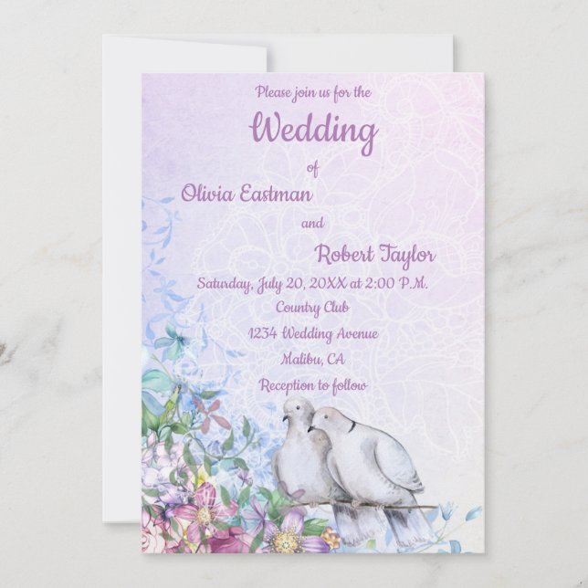 Invitación Boda romántico de palomas blancas (Anverso)