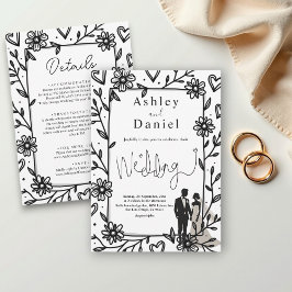 Invitación Boda Romántico De Pareja Blanca Y Negra
