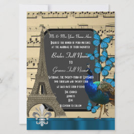 Invitación Boda Romántico de París, pavo real y mariposas